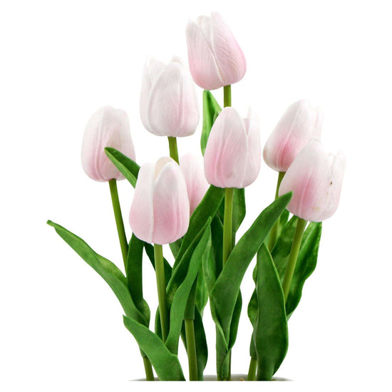 Flowering Pink Artificial Tulip Plant Arrangement With Ceramic Bowl 35cm - Magdasmall