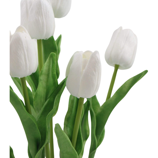 Flowering White Artificial Tulip Plant Arrangement With Ceramic Bowl 35cm