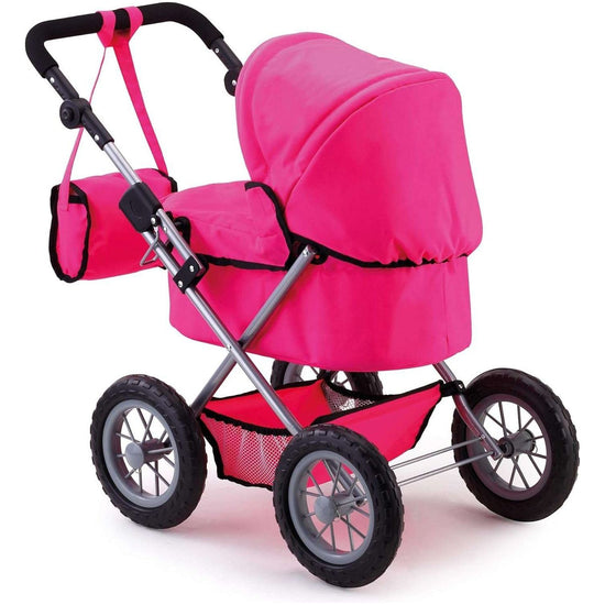 Foldable Dolls Pram with Height-Adjustable Handle and Shoulder Bag, Stable, Pink