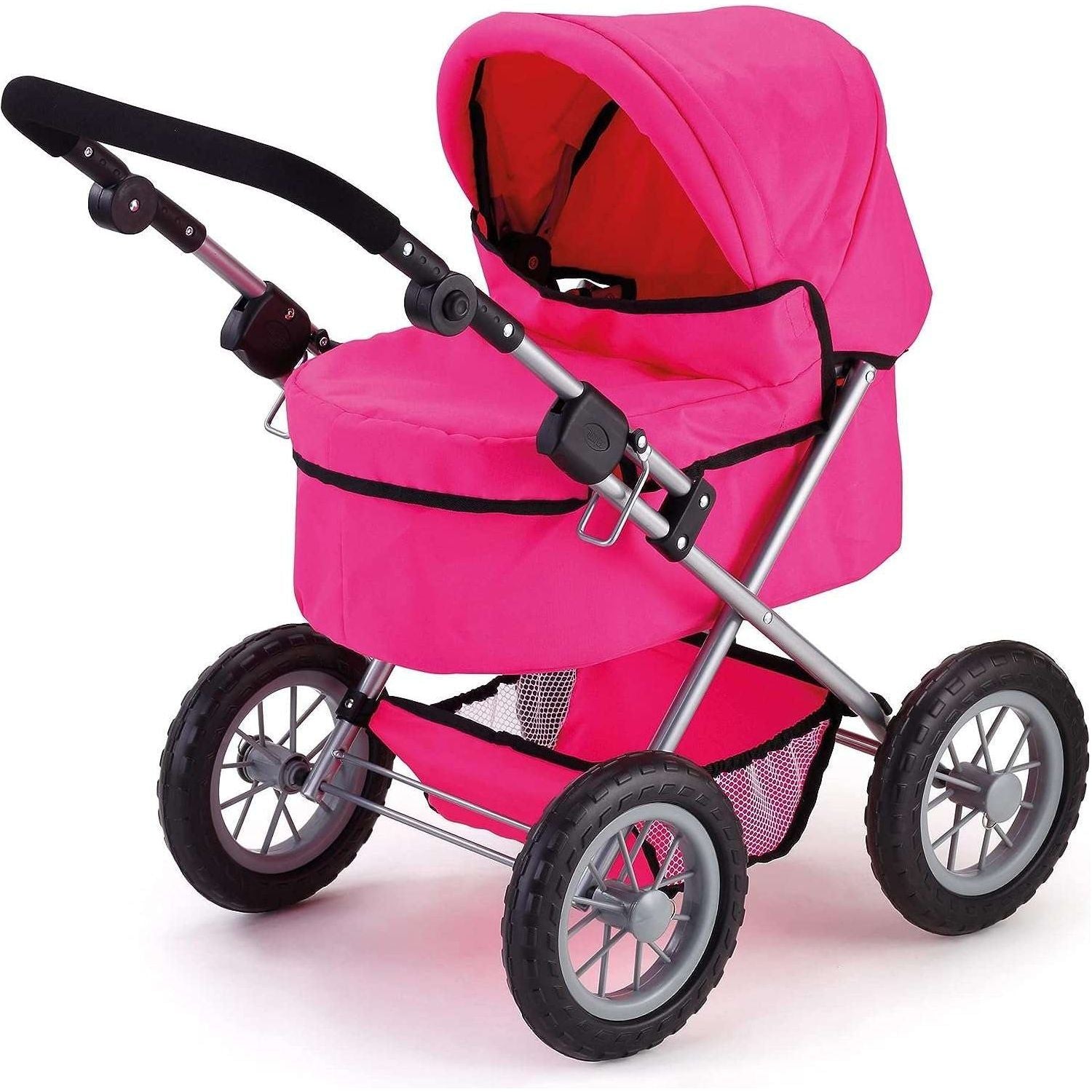 Foldable Dolls Pram with Height-Adjustable Handle and Shoulder Bag, Stable, Pink - Magdasmall