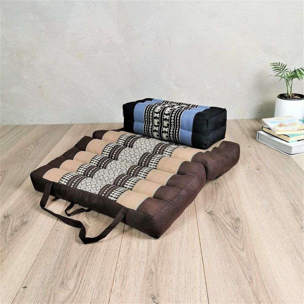 Foldable Meditation Cushion Brown + Seating Block Set BRWBlueEle