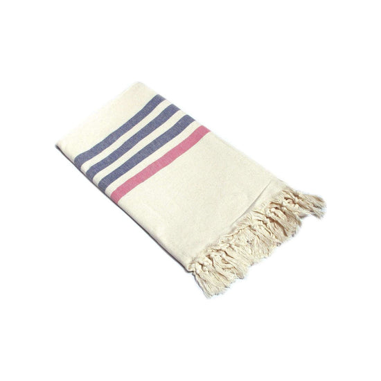 Fringe Turkish Towel Wide Stripes Navy Pink - Magdasmall