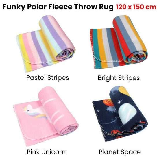 Funky Cute Polar Fleece Throw Rug Bright Stripes - Magdasmall