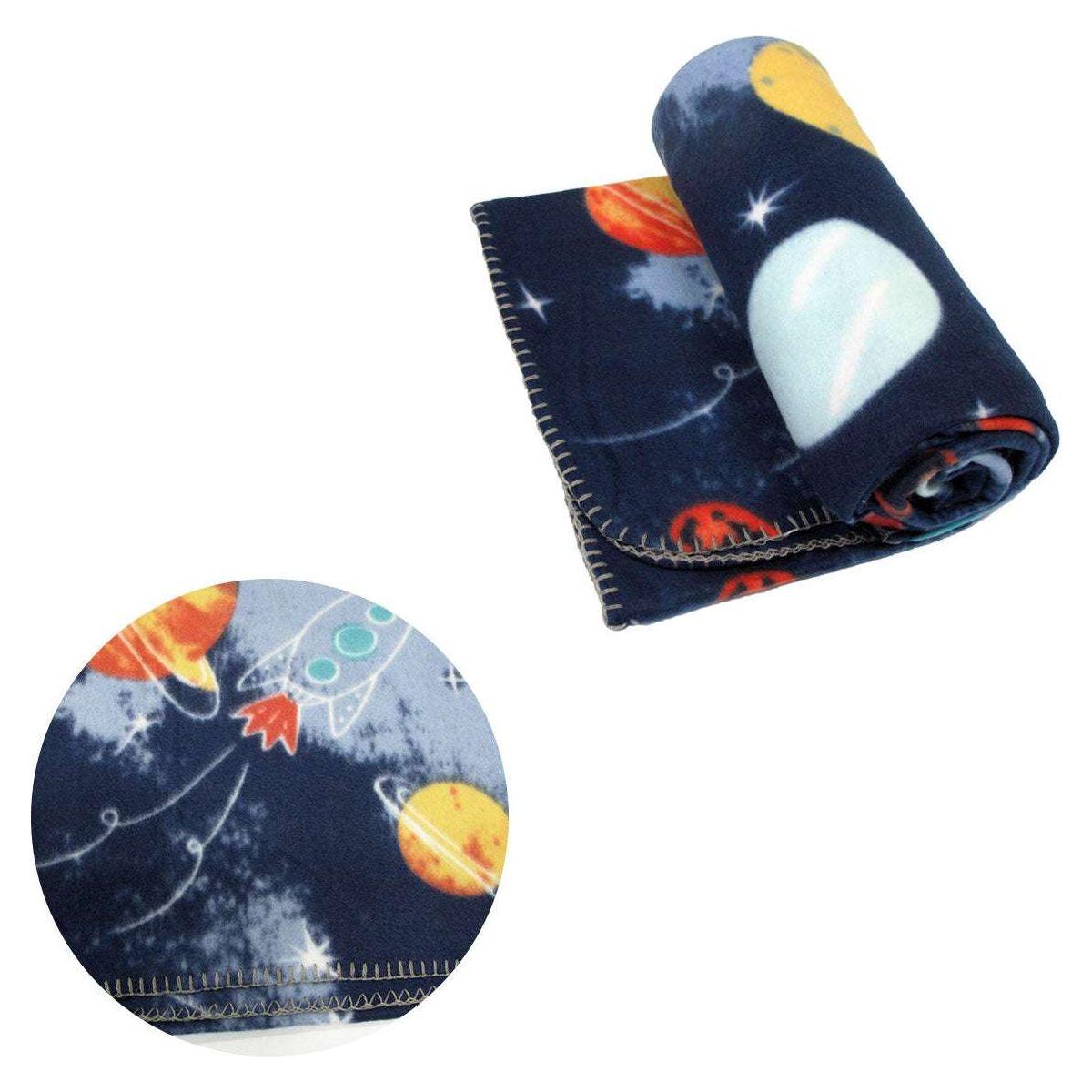 Funky Cute Polar Fleece Throw Rug Navy Planet Space - Magdasmall