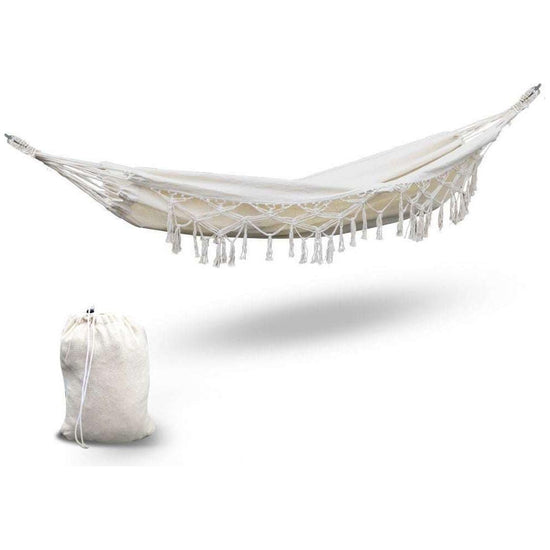 Gardeon Hanging Tassel Hammock Swing Bed Cream - Magdasmall