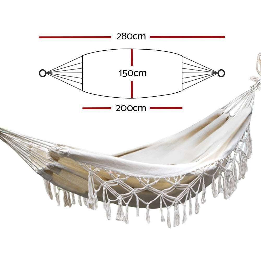 Gardeon Hanging Tassel Hammock Swing Bed Cream - Magdasmall