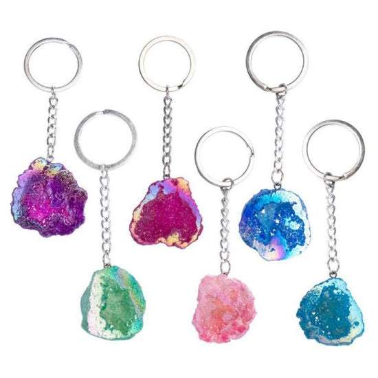 Gemstone Aura Quartz Geode Keychain (SENT AT RANDOM)