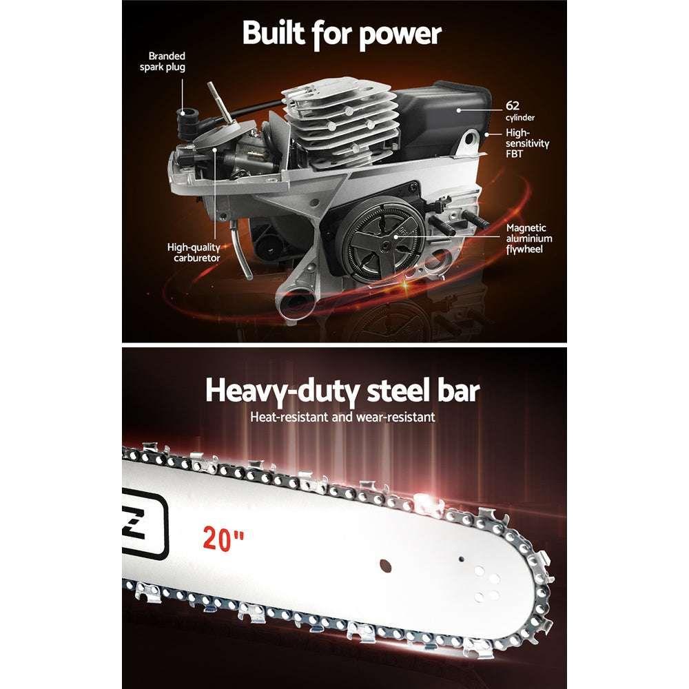 Giantz 62CC Chainsaw Commercial Petrol 20&quot; Bar E-Start 20 Bar Pruning Chain Saw