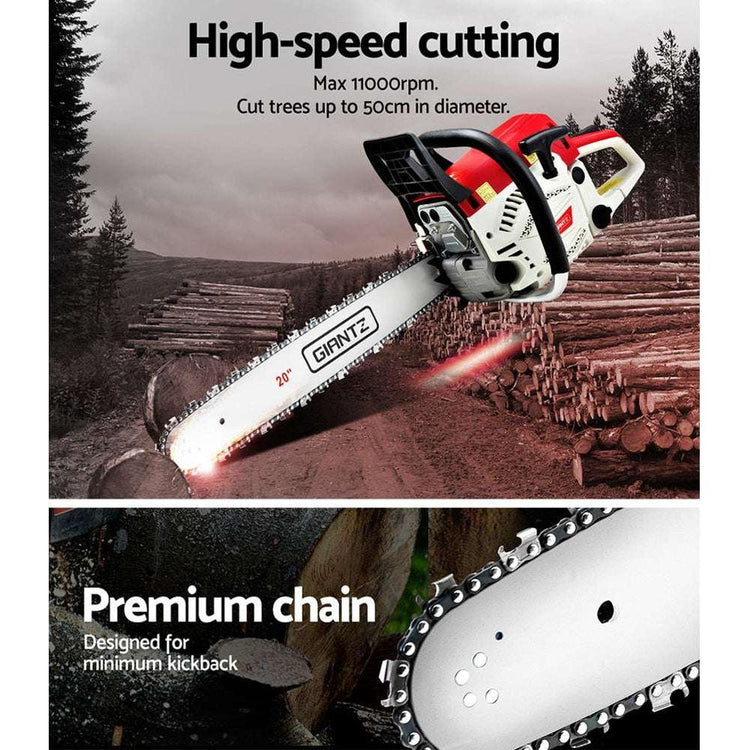 Giantz 62CC Chainsaw Commercial Petrol 20&quot; Bar E-Start 20 Bar Pruning Chain Saw