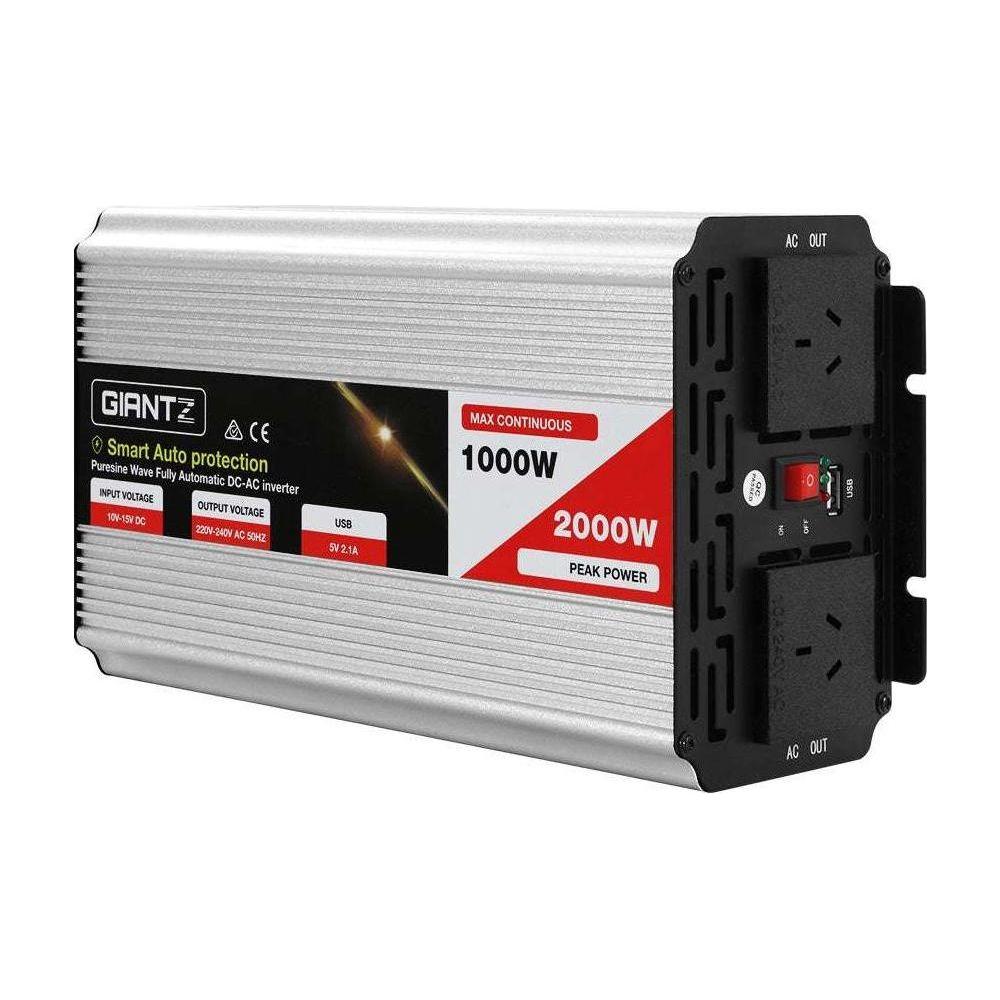 Giantz Power Inverter 1000W or 2000W Pure Sine Wave 12V-240V Camping Boat Caravan