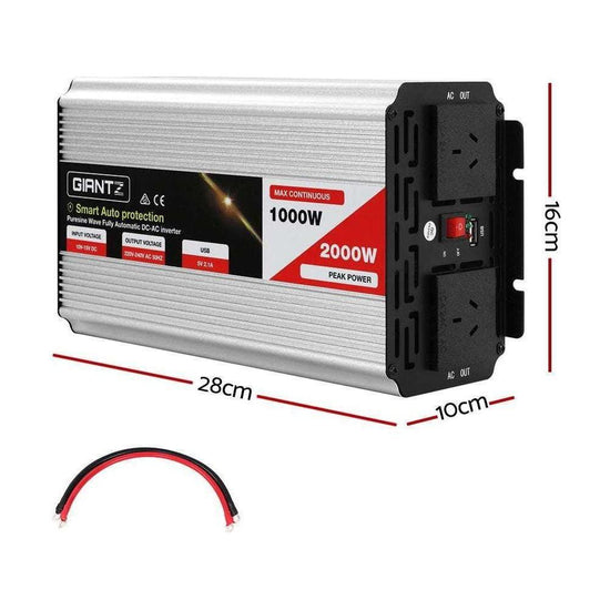 Giantz Power Inverter 1000W or 2000W Pure Sine Wave 12V-240V Camping Boat Caravan