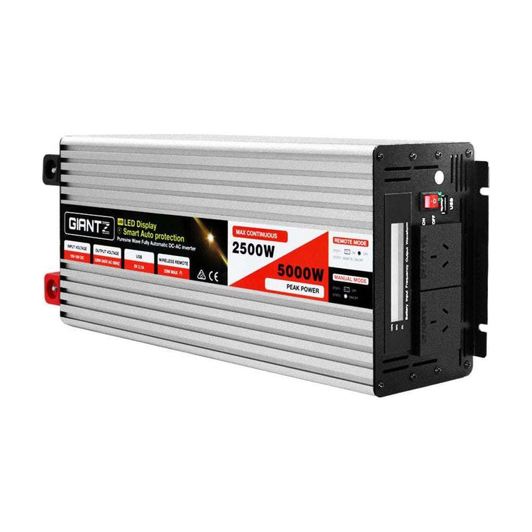 Giantz Power Inverter 12V to 240V 2500W/5000W Pure Sine Wave Camping Car Boat