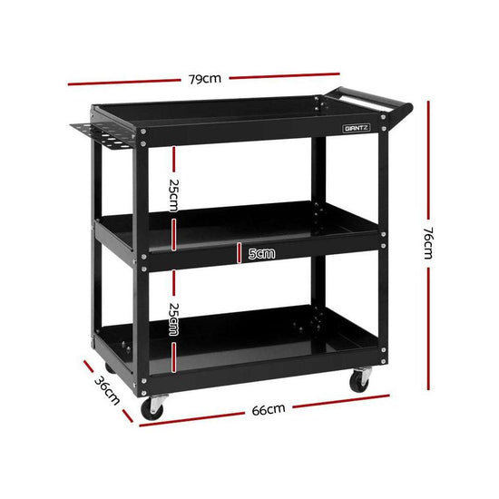 Giantz Tool Cart 3 Tier Parts Steel Trolley Mechanic Storage Organizer Black