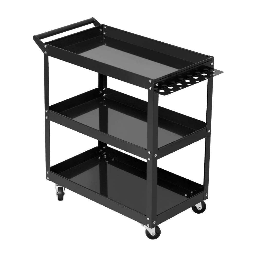 Giantz Tool Cart 3 Tier Parts Steel Trolley Mechanic Storage Organizer Black