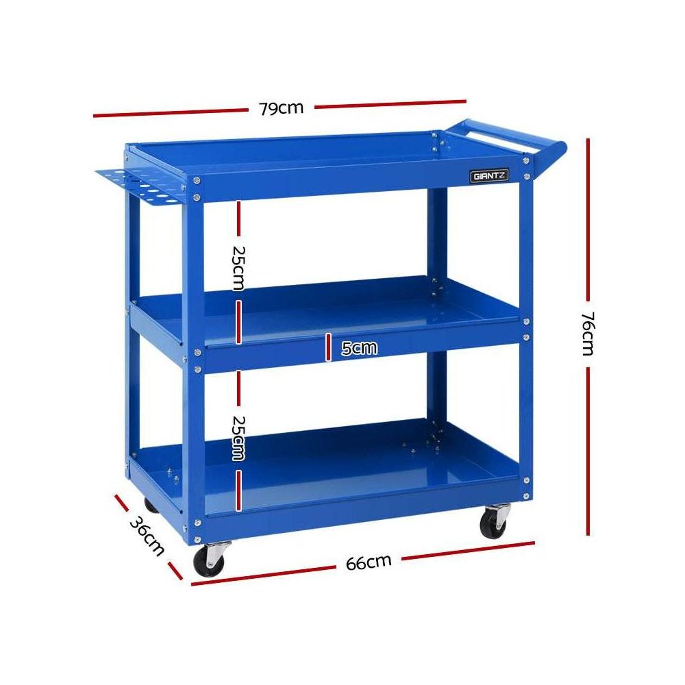 Giantz Tool Cart 3 Tier Parts Steel Trolley Mechanic Storage Organizer Blue - Magdasmall