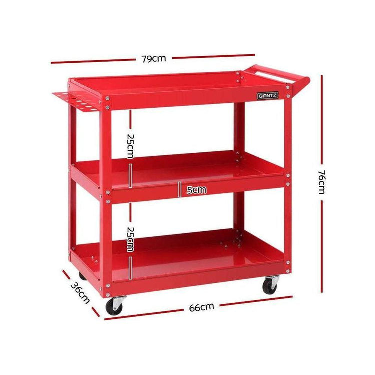 Giantz Tool Cart 3 Tier Parts Steel Trolley Mechanic Storage Organizer Red