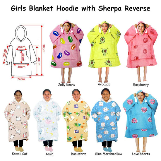 Girls Comfy Warm Blanket Hoodie with Sherpa Fleece Reverse Bookworm