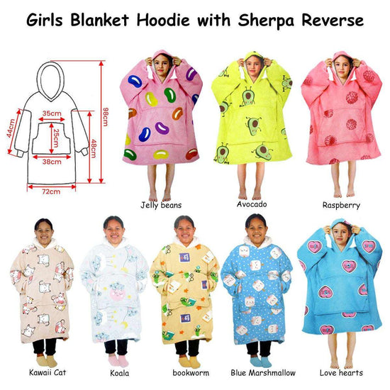 Girls Comfy Warm Blanket Hoodie with Sherpa Fleece Reverse Kawaii Cat - Magdasmall