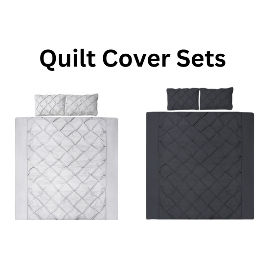 Giselle Quilt Cover Set Diamond Pinch Grey &amp;  - Queen/King/SuperKing