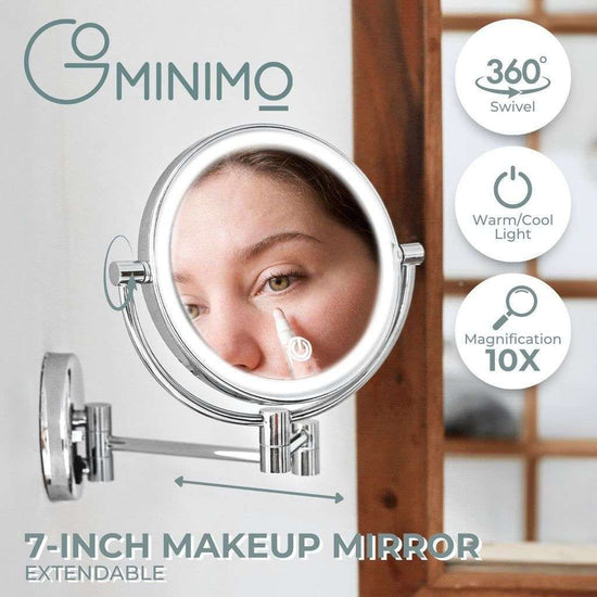 GOMINIMO 7 Inch Double-Sided LED Makeup Mirror with 10x Magnifying (Silver)