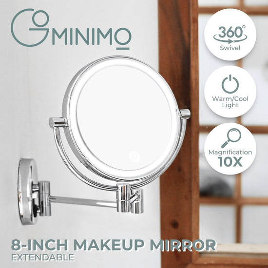 GOMINIMO 8 Inch Double-Sided LED Makeup Mirror with 10x Magnifying (Silver) GO-MMR-101-ZL