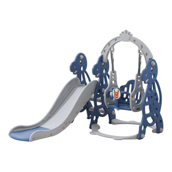 GOMINIMO Kids Slide and Swing Set with Basketball Hoop (blue Dinosaur)
