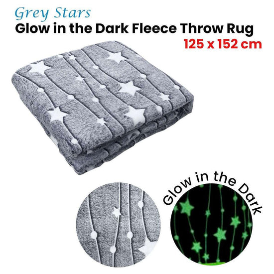 Grey Stars Glow in the Dark Throw Rug 125x152 cm - Magdasmall