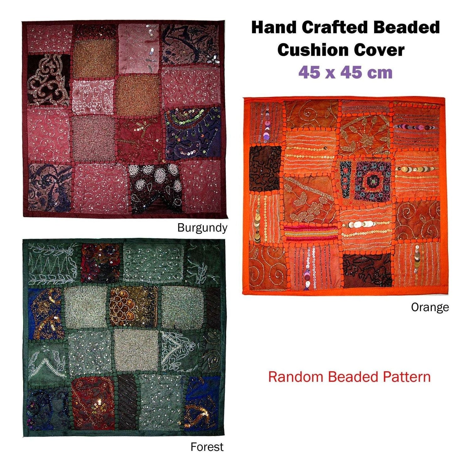 Hand Crafted Beaded Cushion Cover Forest