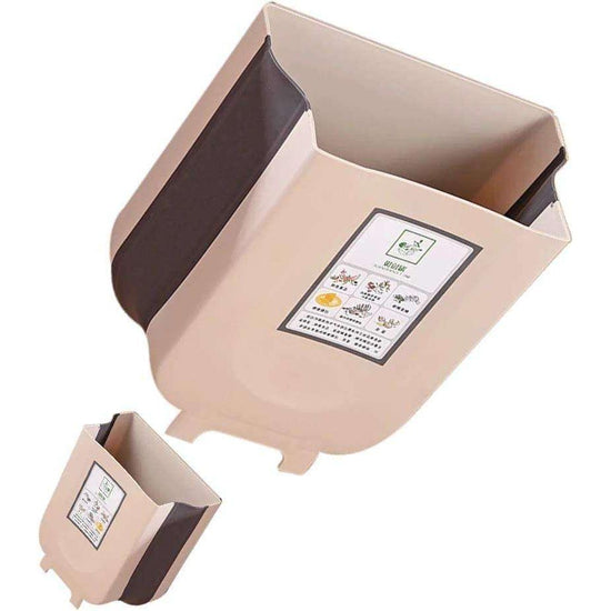 Hanging Trash Can Collapsible Small Garbage Waste Bin for Kitchen Cabinet Door (Beige)