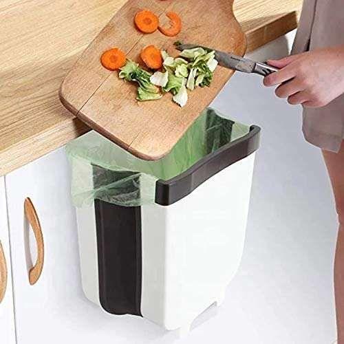 Hanging Trash Can Collapsible Small Garbage Waste Bin for Kitchen Cabinet Door (White)