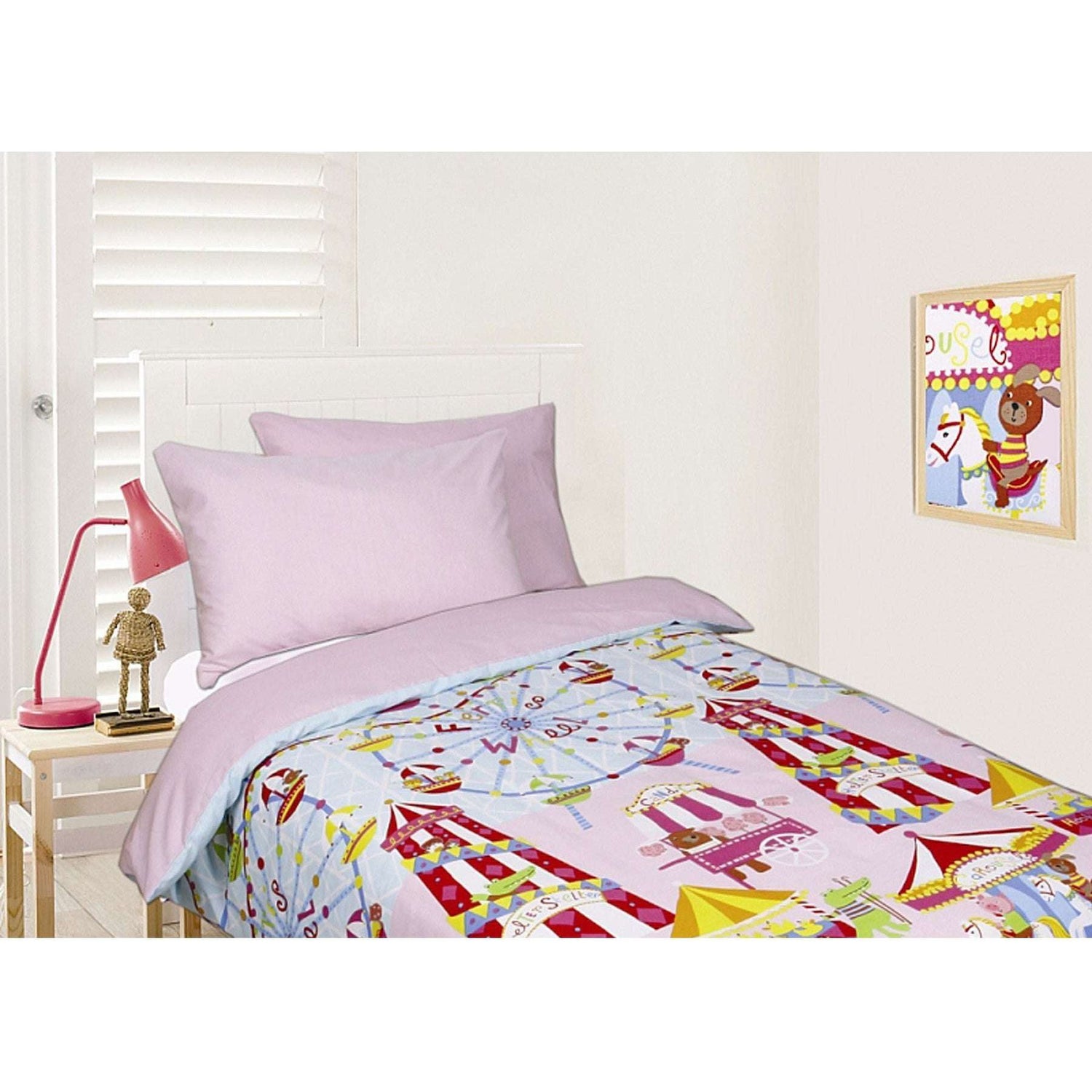 Happy Kids Glow in the Dark Quilt Cover Set Funfair Pink Single - Magdasmall