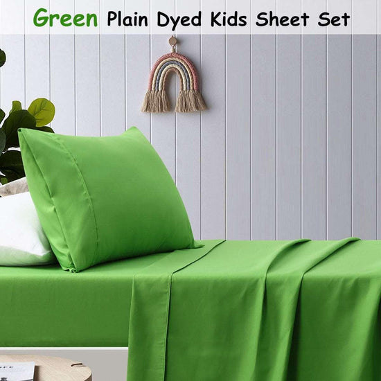 Happy Kids Green Plain Dyed Microfibre Sheet Set Double - Magdasmall