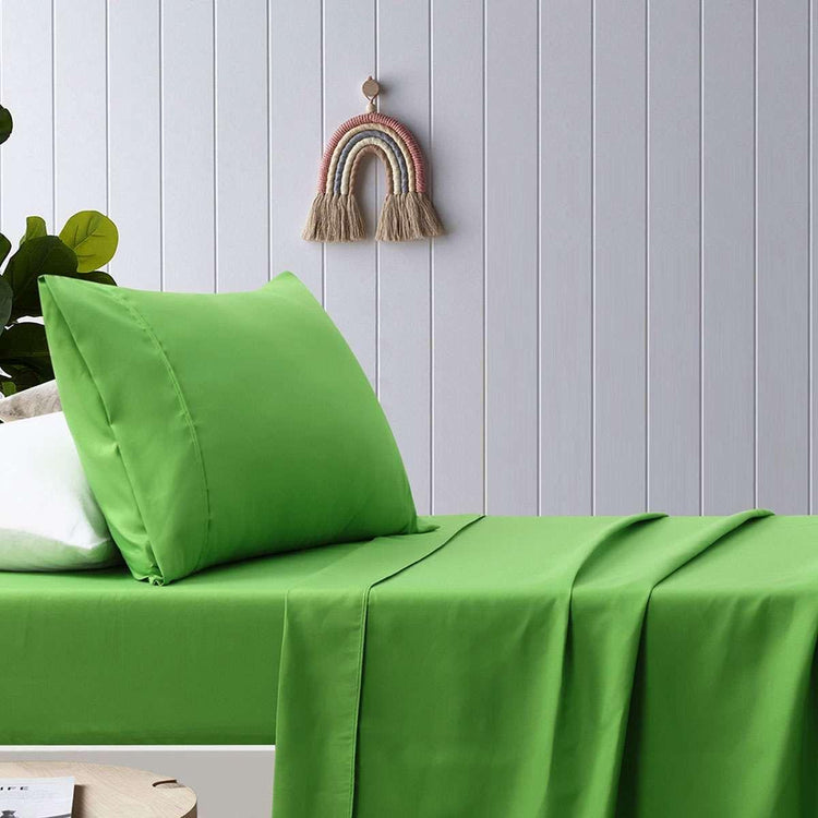 Happy Kids Green Plain Dyed Microfibre Sheet Set King Single - Magdasmall