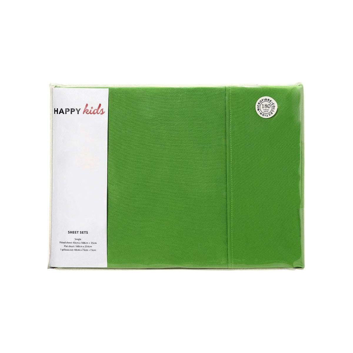 Happy Kids Green Plain Dyed Microfibre Sheet Set King Single - Magdasmall