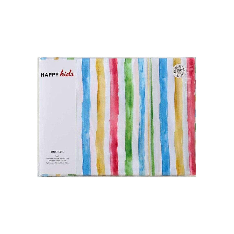 Happy Kids Multi Stripes Printed Microfibre Sheet Set Double - Magdasmall