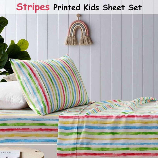 Happy Kids Multi Stripes Printed Microfibre Sheet Set King Single - Magdasmall