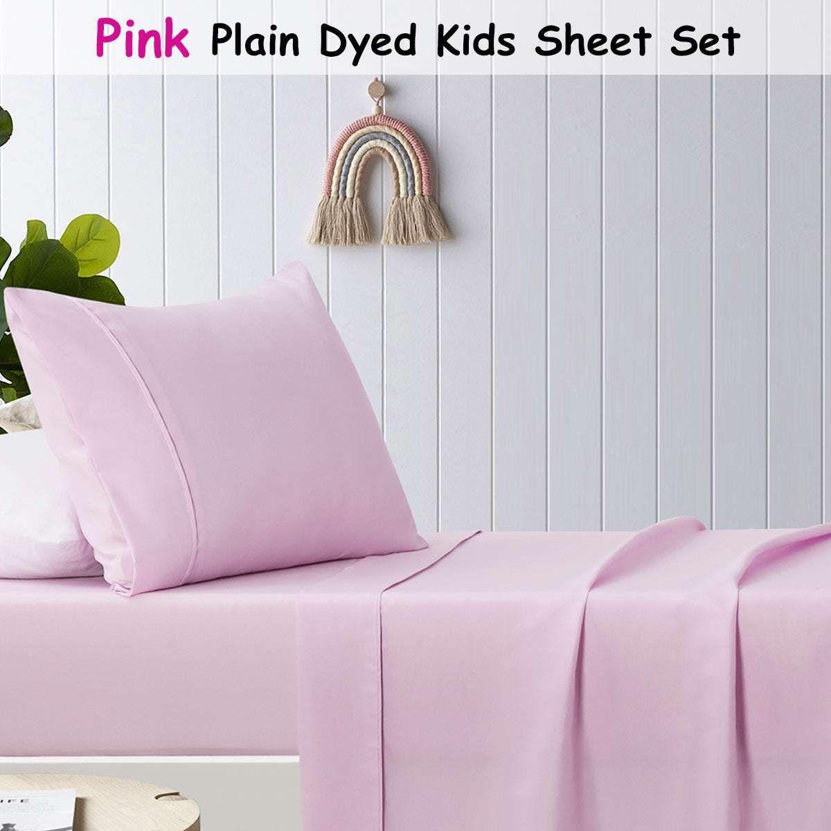 Happy Kids Pink Plain Dyed Microfibre Sheet Set King Single - Magdasmall