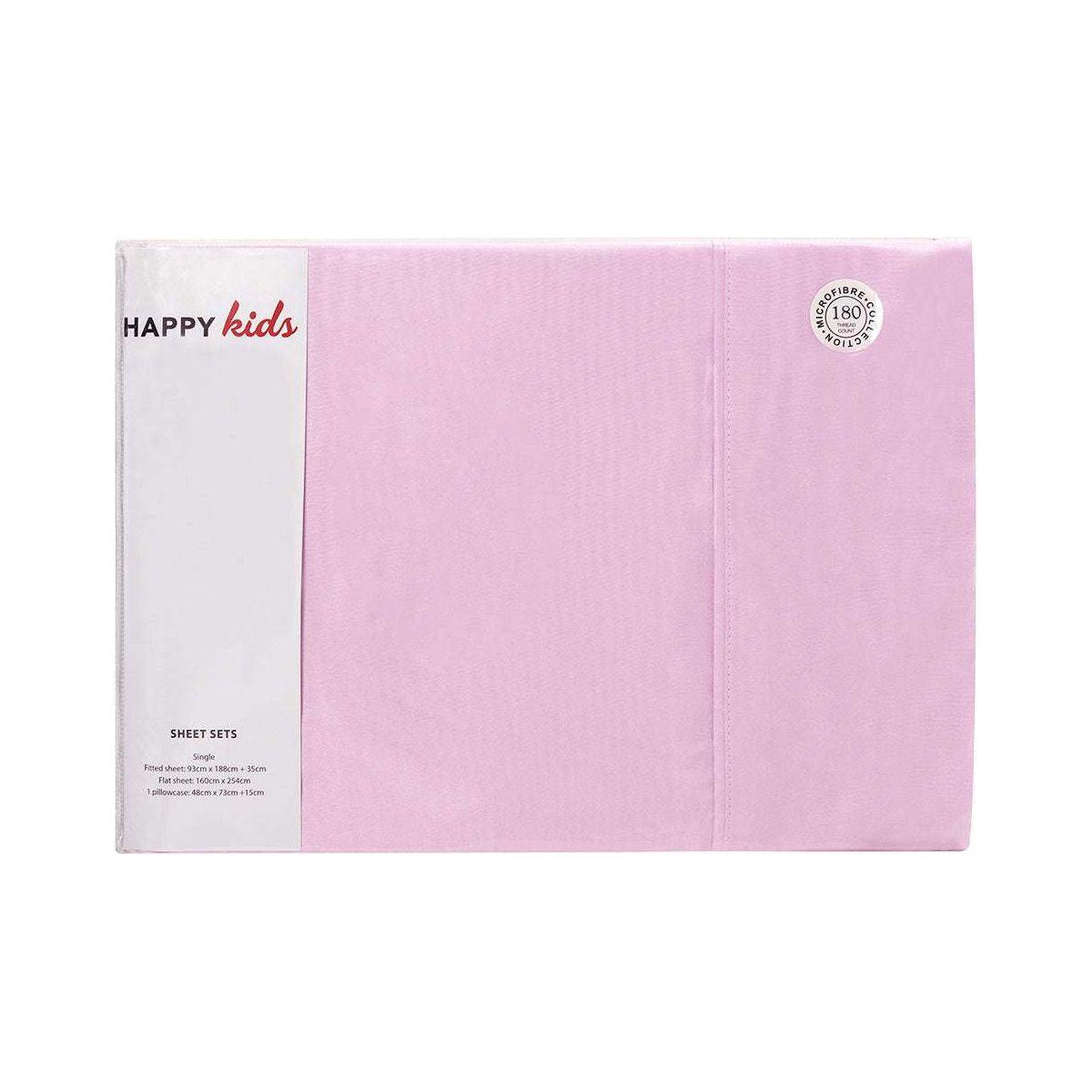 Happy Kids Pink Plain Dyed Microfibre Sheet Set King Single - Magdasmall