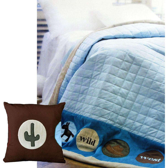Happy Kids Wild Wild West Blue Embroidered Comforter with Bonus Cushion - Magdasmall