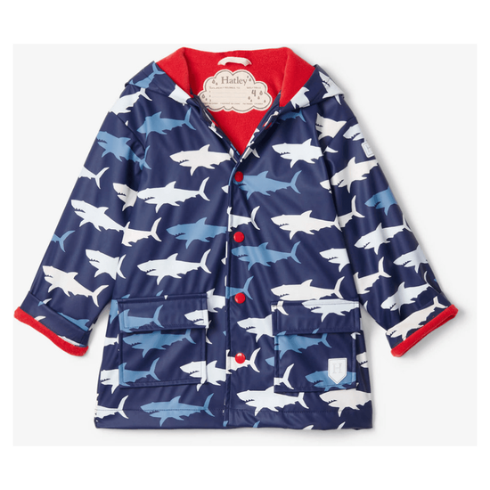 HATLEY Colour Changing Raincoat | Hungry Sharks Size 3-1826048948595462144