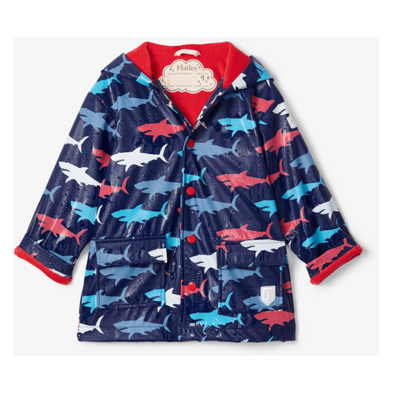 HATLEY Colour Changing Raincoat | Hungry Sharks Size 3-1826048948595462145