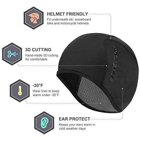 Helmet Fleece Inner Liner Cycling Skull Cap Winter Thermal MTB Mountain Cycling Cap for Men Women Headwear for Running Skiing & Winter Sports BLACK Rockbros