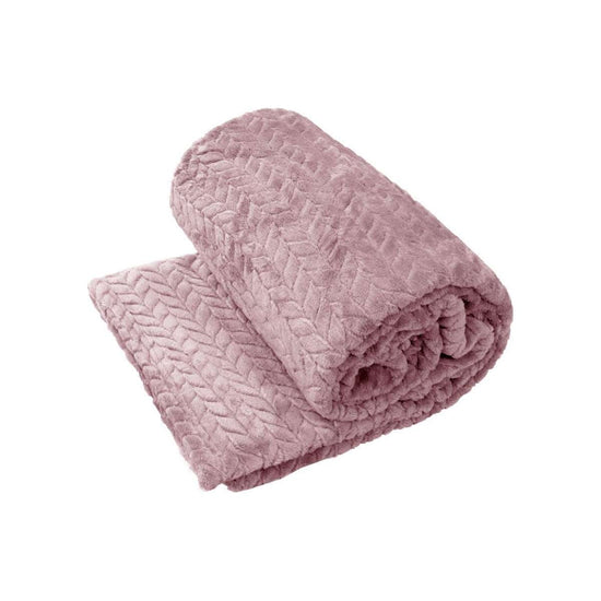 Herringbone Coral Fleece Blanket Throw Rug 150x200 cm Dusty Pink - Magdasmall