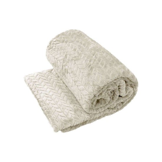 Herringbone Coral Fleece Blanket Throw Rug 150x200 cm Oyester - Magdasmall