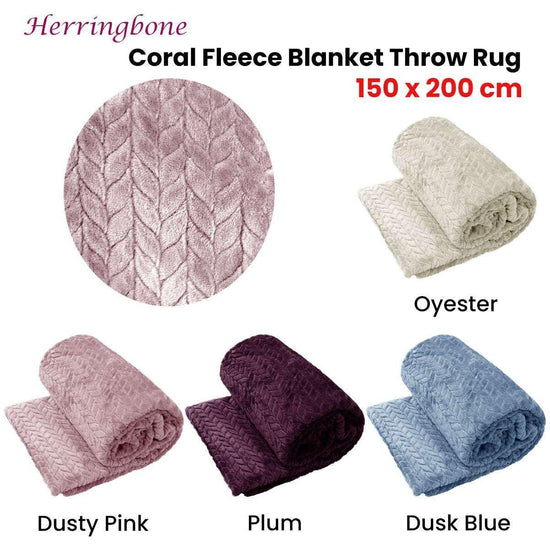 Herringbone Coral Fleece Blanket Throw Rug 150x200 cm Oyester - Magdasmall