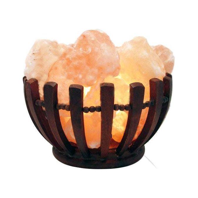 Himalayan Salt Lamp CLAWED WOODEN FIRE BOWL w Black Cord (10w/24v) - Magdasmall