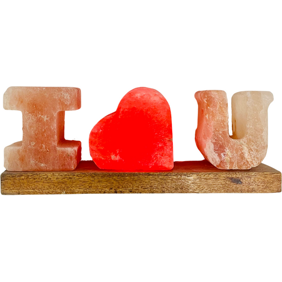 Himalayan Salt Lamp I LOVE YOU With Wooden Stand USB Heart lights up - Magdasmall