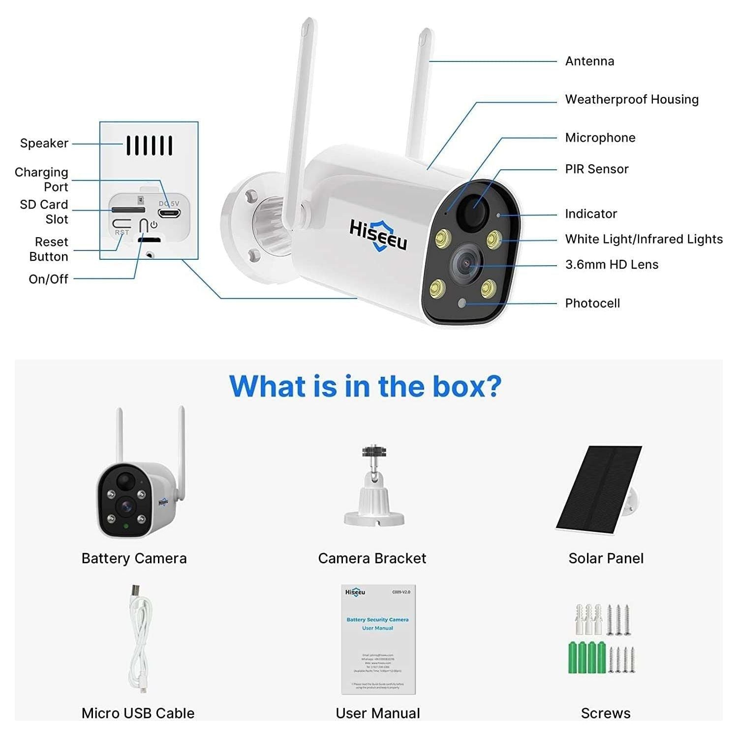 Hiseeu C40 Indoor/Outdoor WiFi Battery Camera With Solar Panel