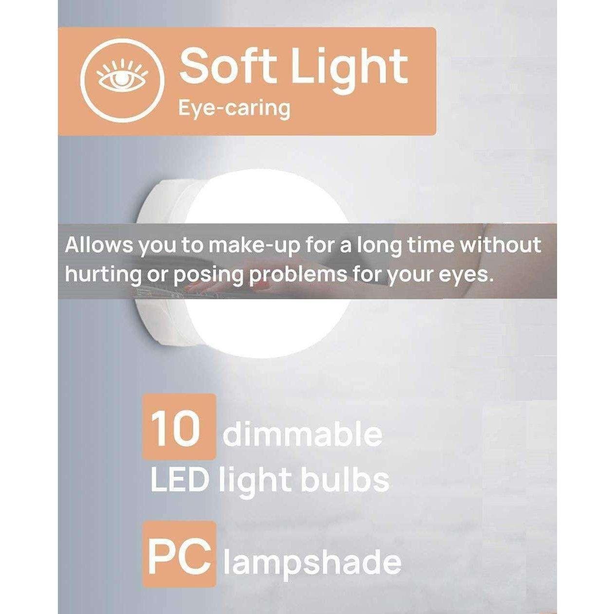 Hollywood Vanity Style LED Makeup Lights Mirror with 3 Color Modes Lights with 10 Dimmable Bulbs (Mirror Not Include)
