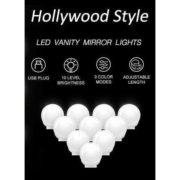 Hollywood Vanity Style LED Makeup Lights Mirror with 3 Color Modes Lights with 10 Dimmable Bulbs (Mirror Not Include)